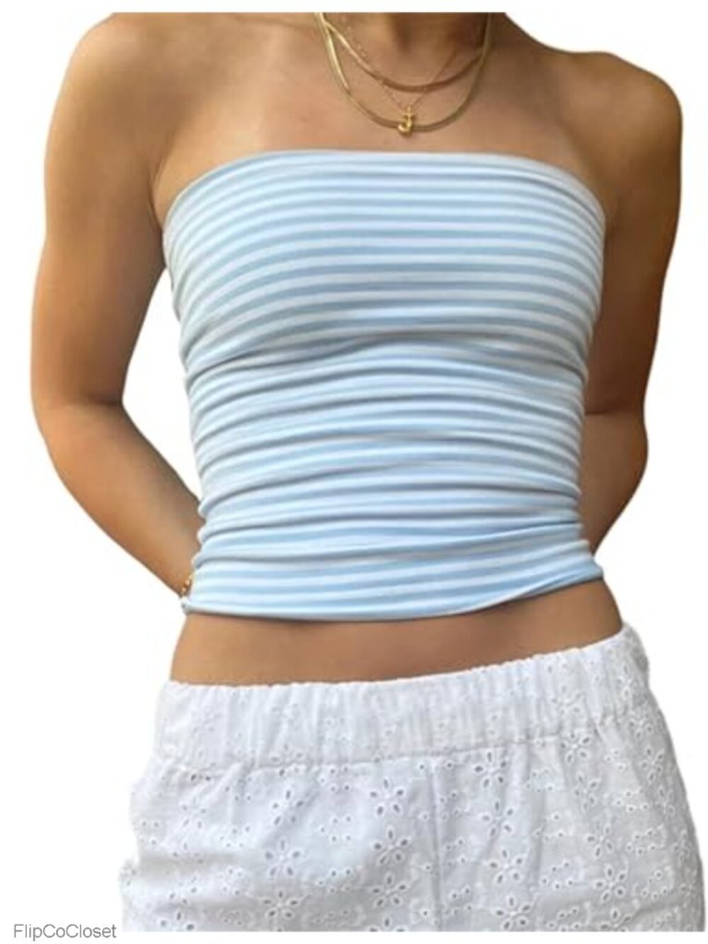 Women Strapless Striped Bandeau Tube Top Y2K Crop Tank Sleeveless Backless
